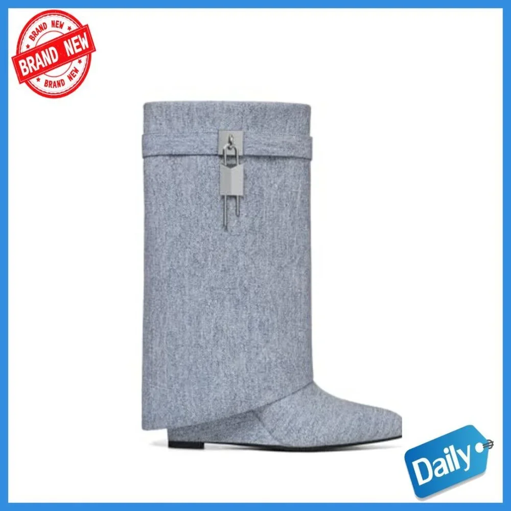 Wedge Heel Ankle Booties with Fold Over Design and Side Zipper